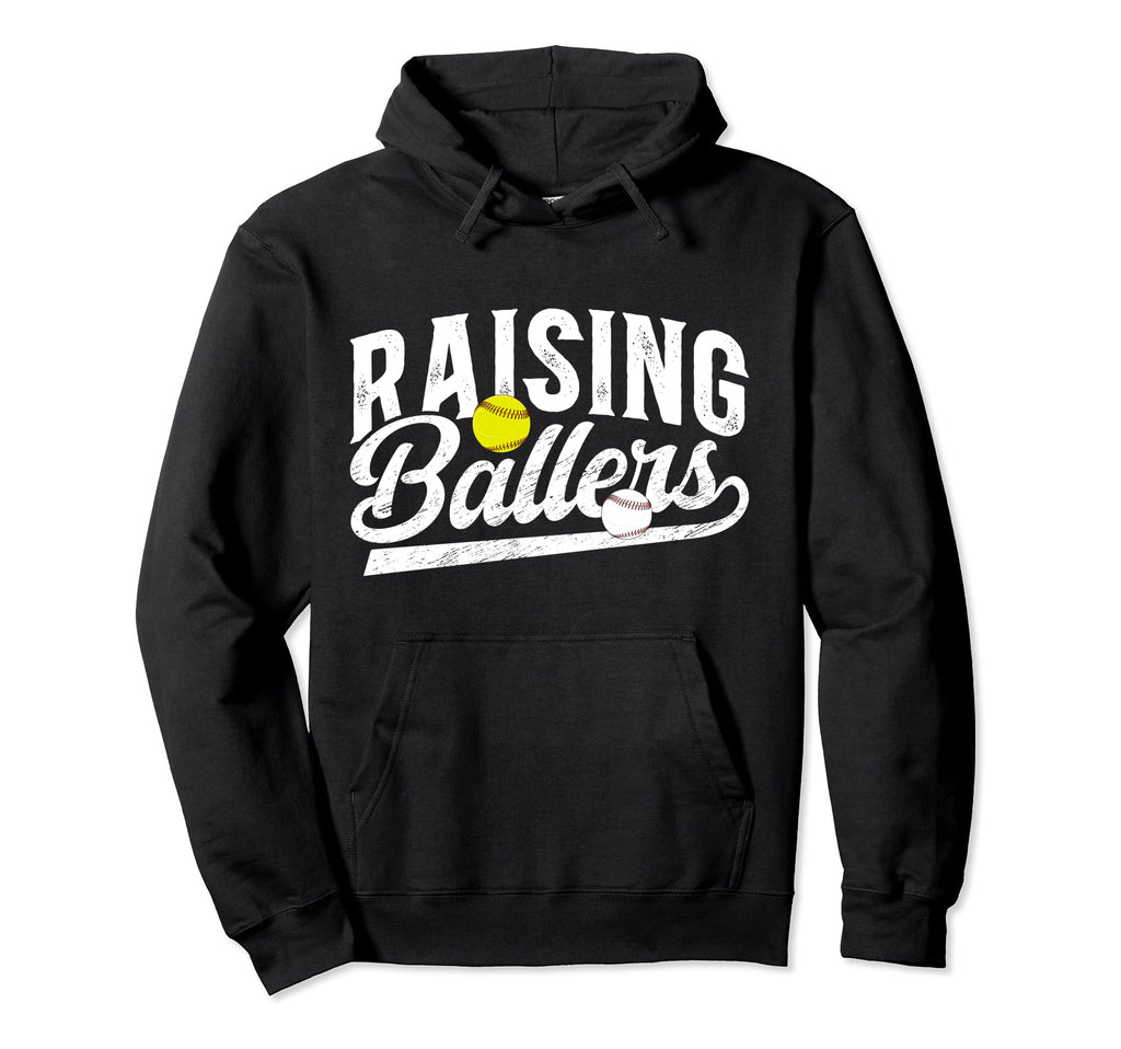 Raising Ballers Baseball Softball Dad Hoodie - Minimalist Print for Adults - T-Shirt, Sweatshirt, Hoodie