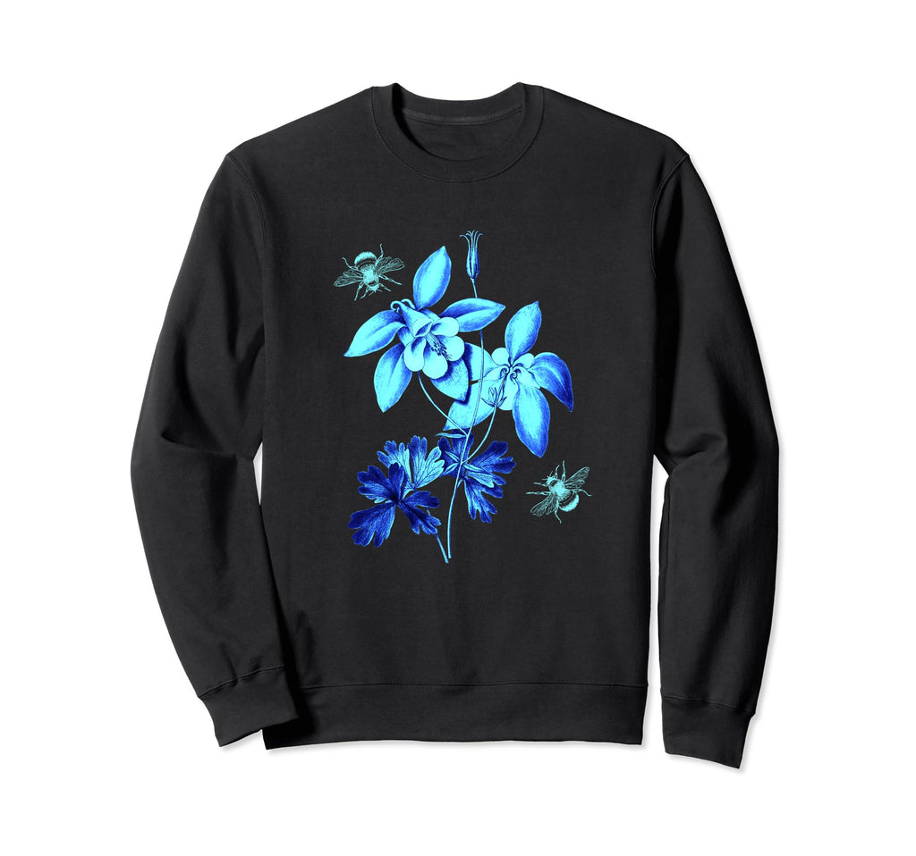 Botanical Garden Blue Flower Bee Sweatshirt - Trendy Graphic for Adults - T-Shirt, Sweatshirt, Hoodie