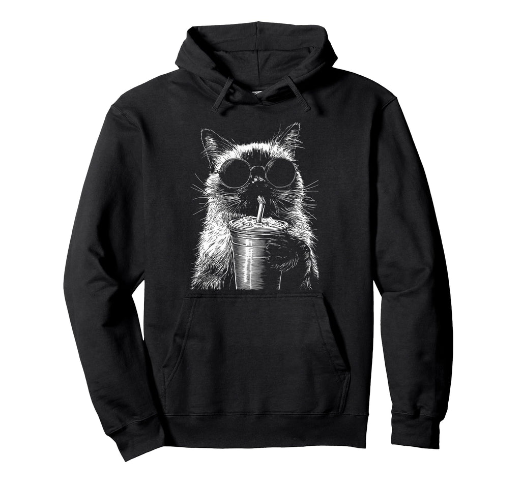 Siamese Cat Drinking Iced Coffee Funny Hoodie - Streetwear Style Men Women - T-Shirt, Sweatshirt, Hoodie
