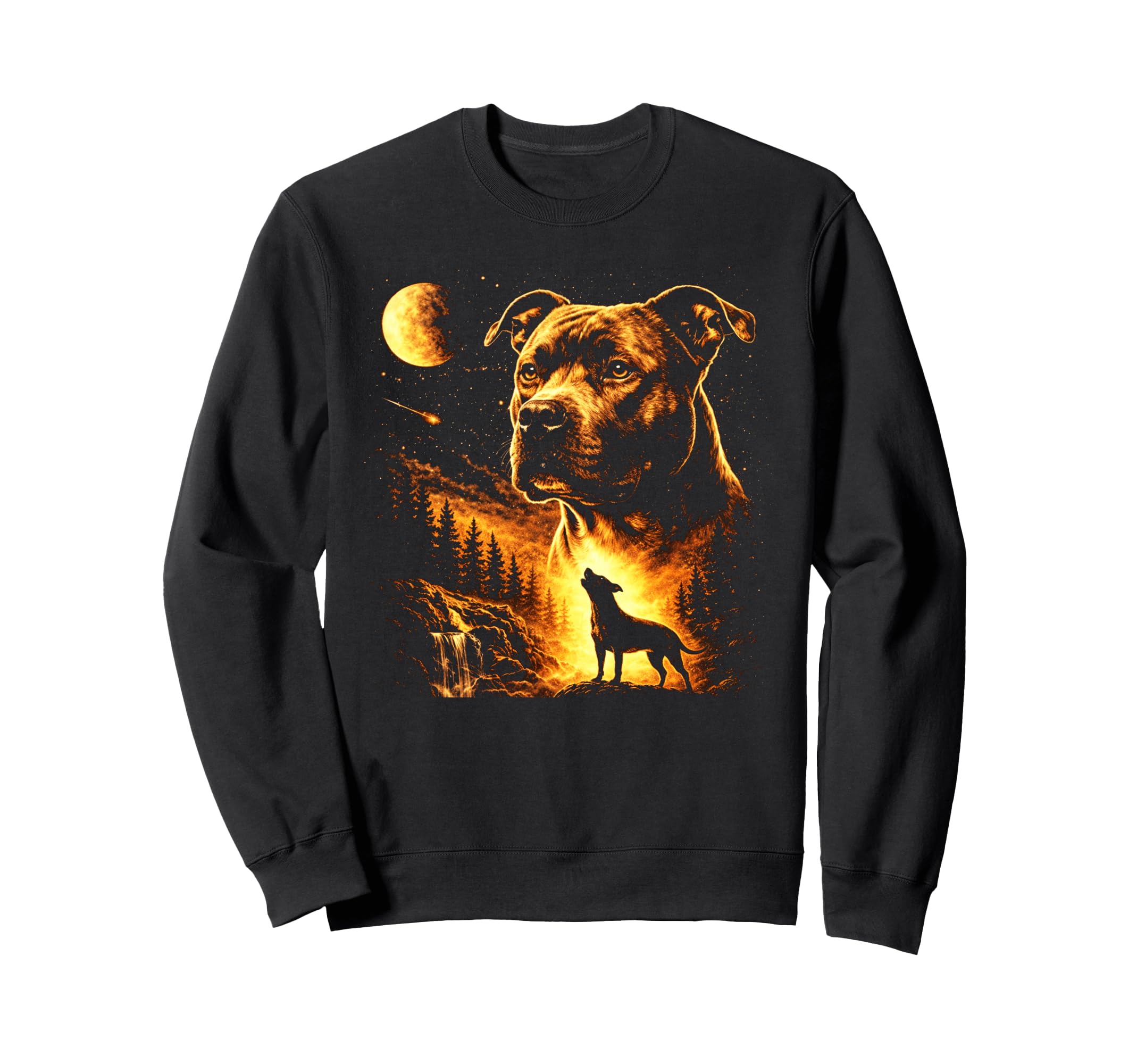 Pitbull Howling To Moon Forest 90S Sweatshirt - Unique Graphic Men Women - T-Shirt, Sweatshirt, Hoodie