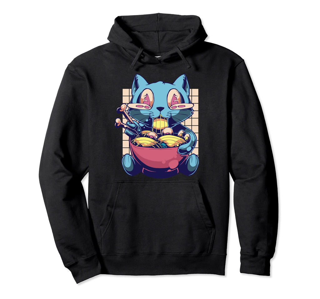 Anime Kuwaii Cat Eat Ramen Hoodie - Fun Novelty Design for Adults - T-Shirt, Sweatshirt, Hoodie