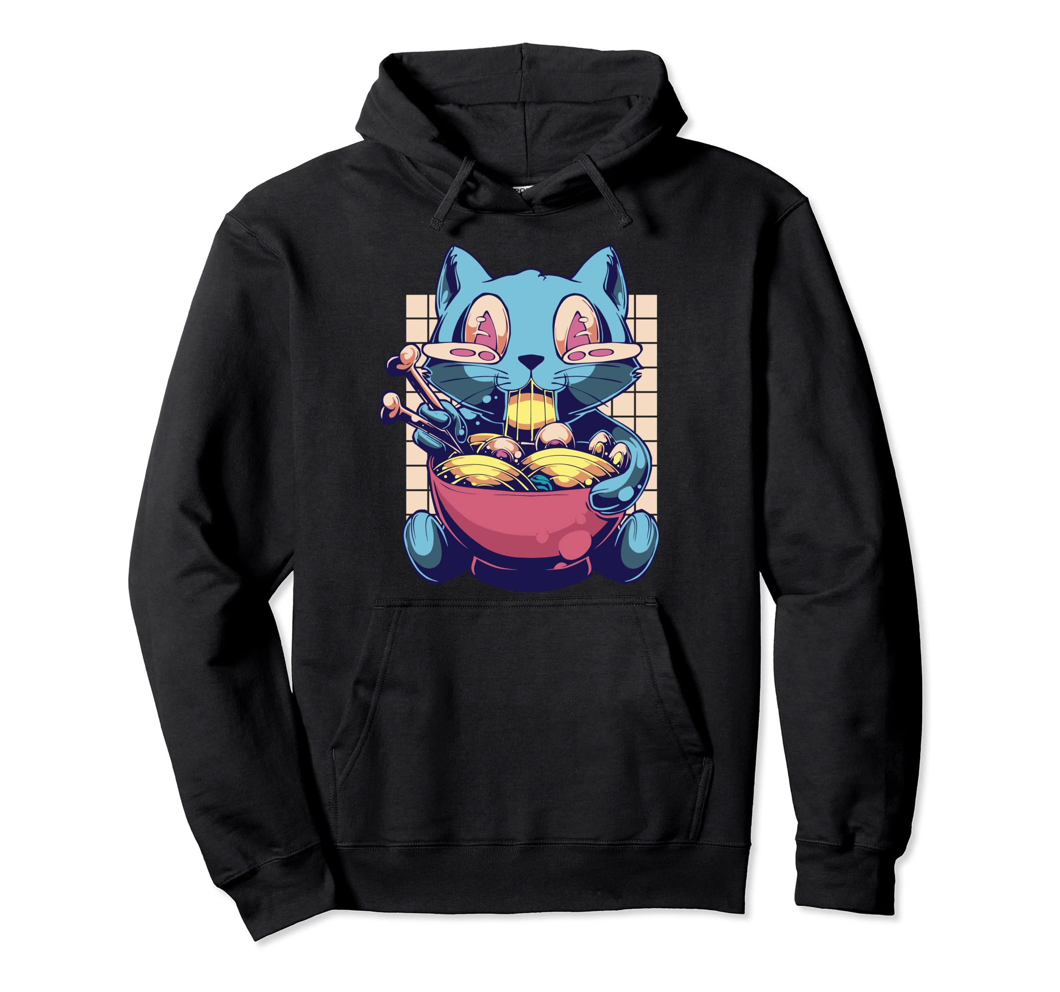 Anime Kuwaii Cat Eat Ramen Hoodie - Fun Novelty Design for Adults - T-Shirt, Sweatshirt, Hoodie