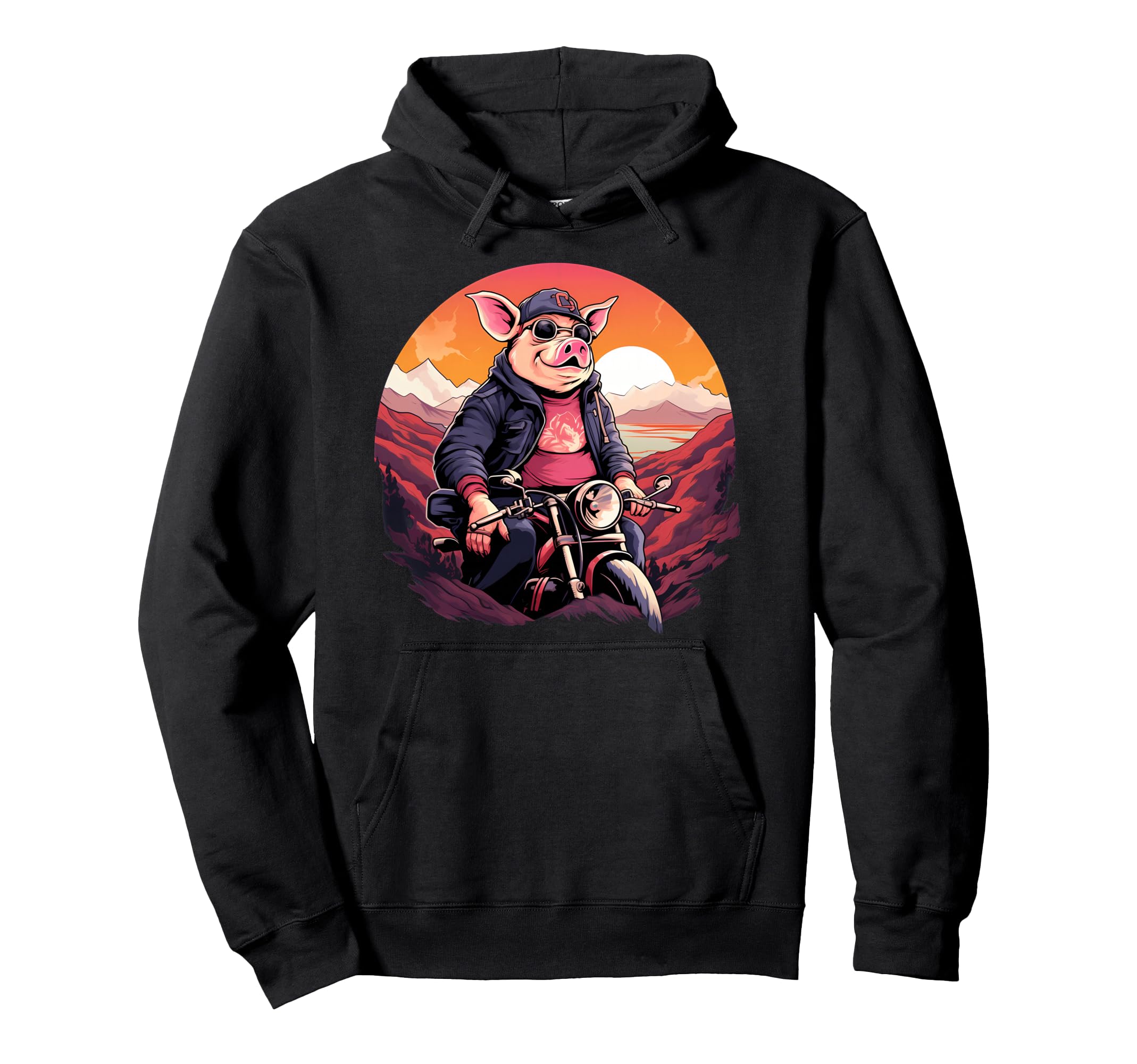 Biker Pig Riding Motorcycle Hoodie - Minimalist Print Unisex - T-Shirt, Sweatshirt, Hoodie