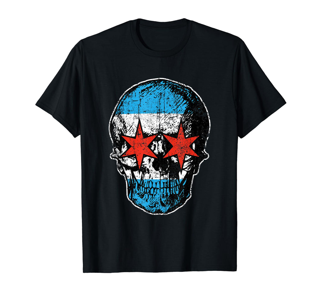 Distressed Chicago Flag Skull City T-Shirt - Minimalist Print for Adults - T-Shirt, Sweatshirt, Hoodie