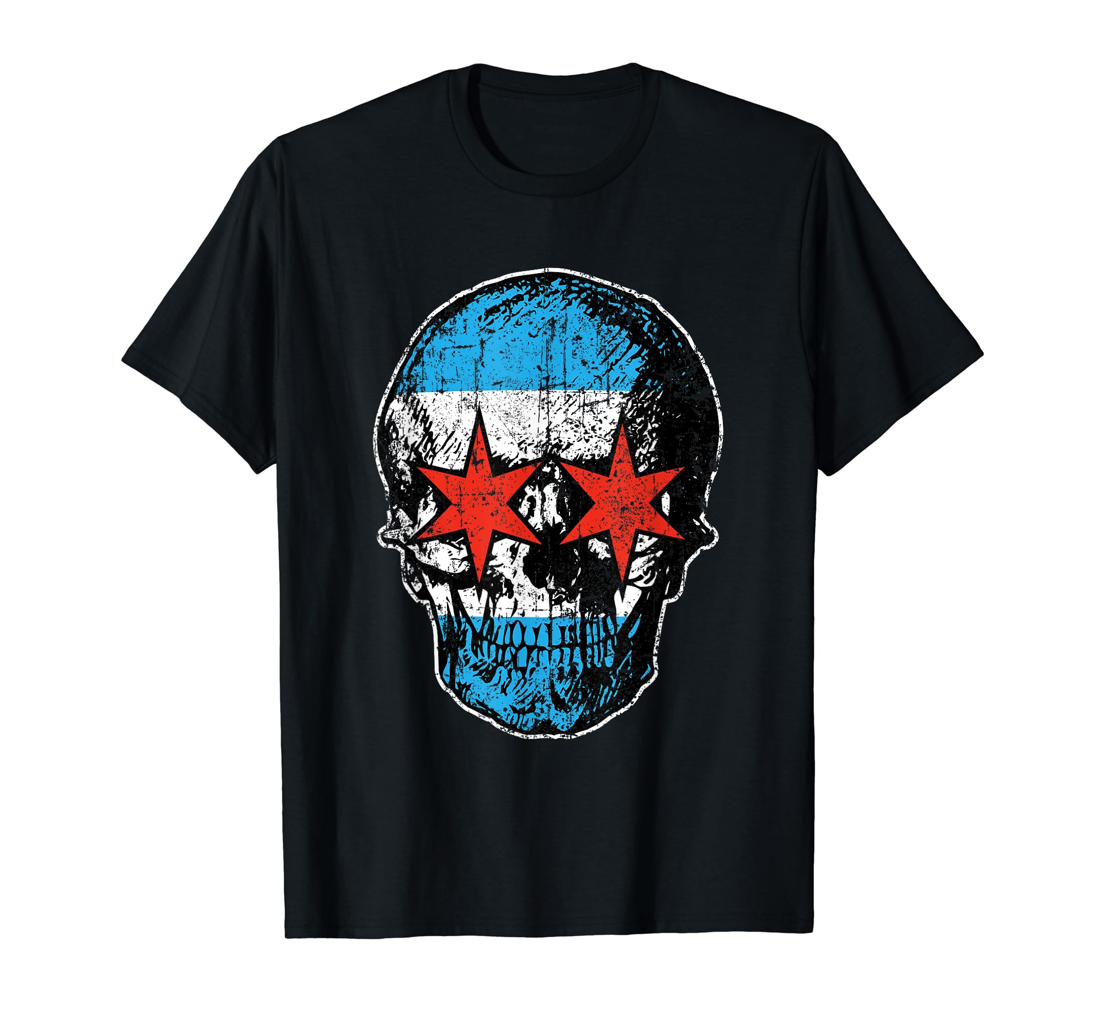 Distressed Chicago Flag Skull City T-Shirt - Minimalist Print for Adults - T-Shirt, Sweatshirt, Hoodie