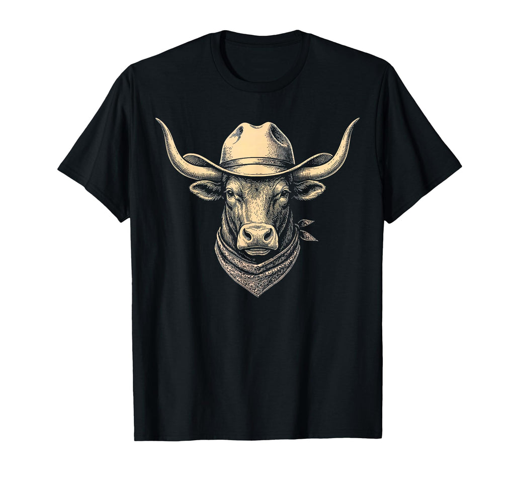Bull Cowboy Hat Bandana Western T-Shirt - Trendy Graphic for Adults - T-Shirt, Sweatshirt, Hoodie