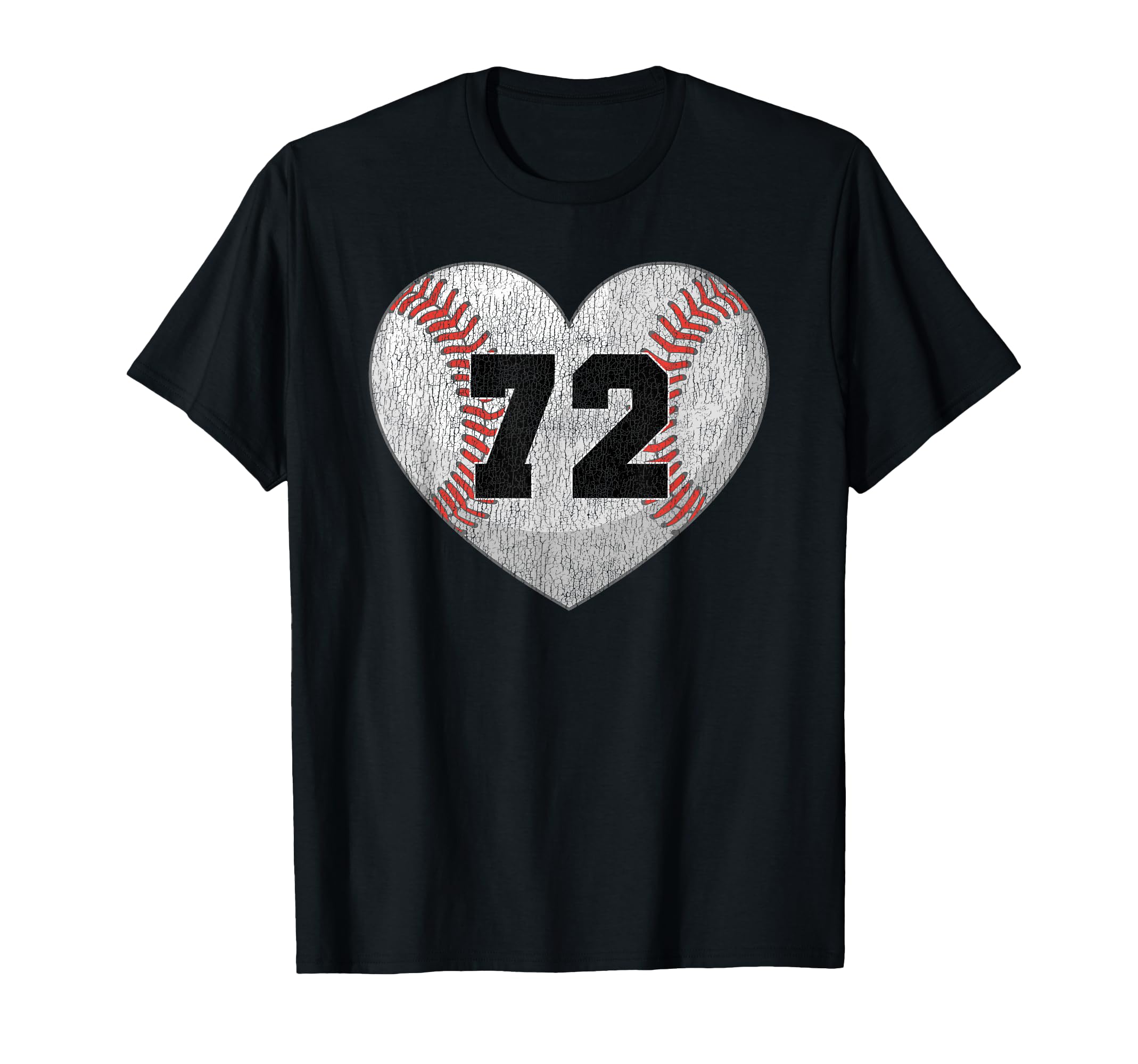 Baseball Number 72 Distressed Heart T-Shirt - Custom Art Print Unisex - T-Shirt, Sweatshirt, Hoodie