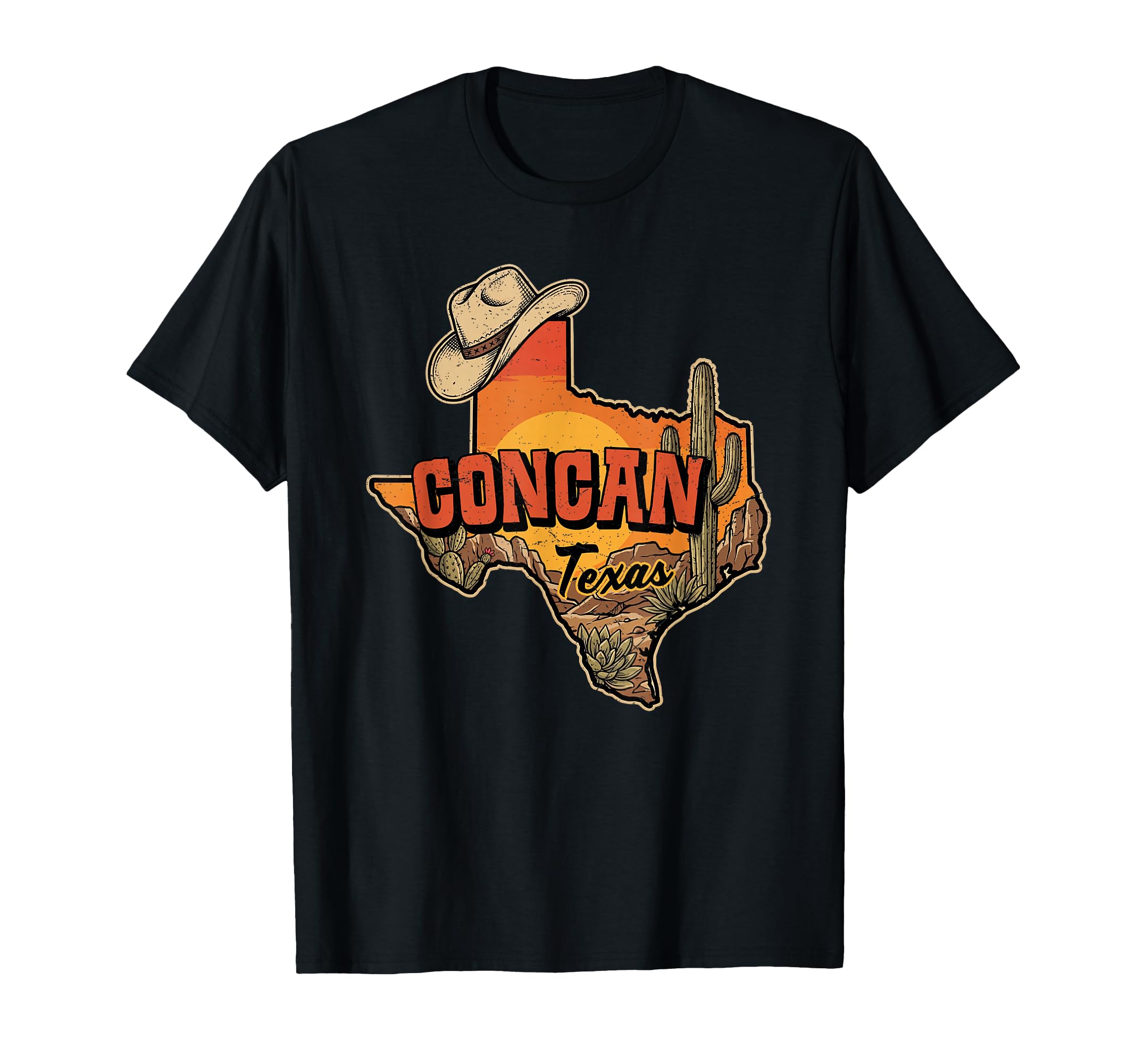 Concan Texas Cowboy Hat Desert Cactus T-Shirt - Trendy Graphic Unisex - T-Shirt, Sweatshirt, Hoodie