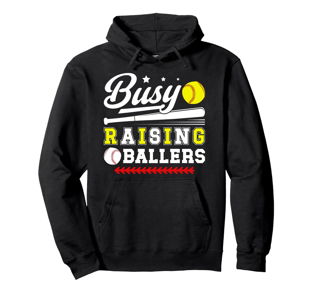Busy Raising Ballers Softball Baseball Hoodie - Minimalist Print Unisex - T-Shirt, Sweatshirt, Hoodie
