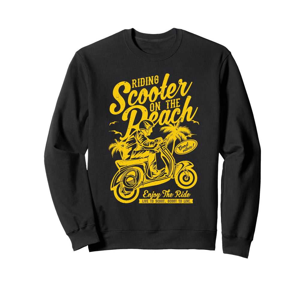 Scooter Beach Distressed Sweatshirt - Casual Everyday Wear Unisex - T-Shirt, Sweatshirt, Hoodie