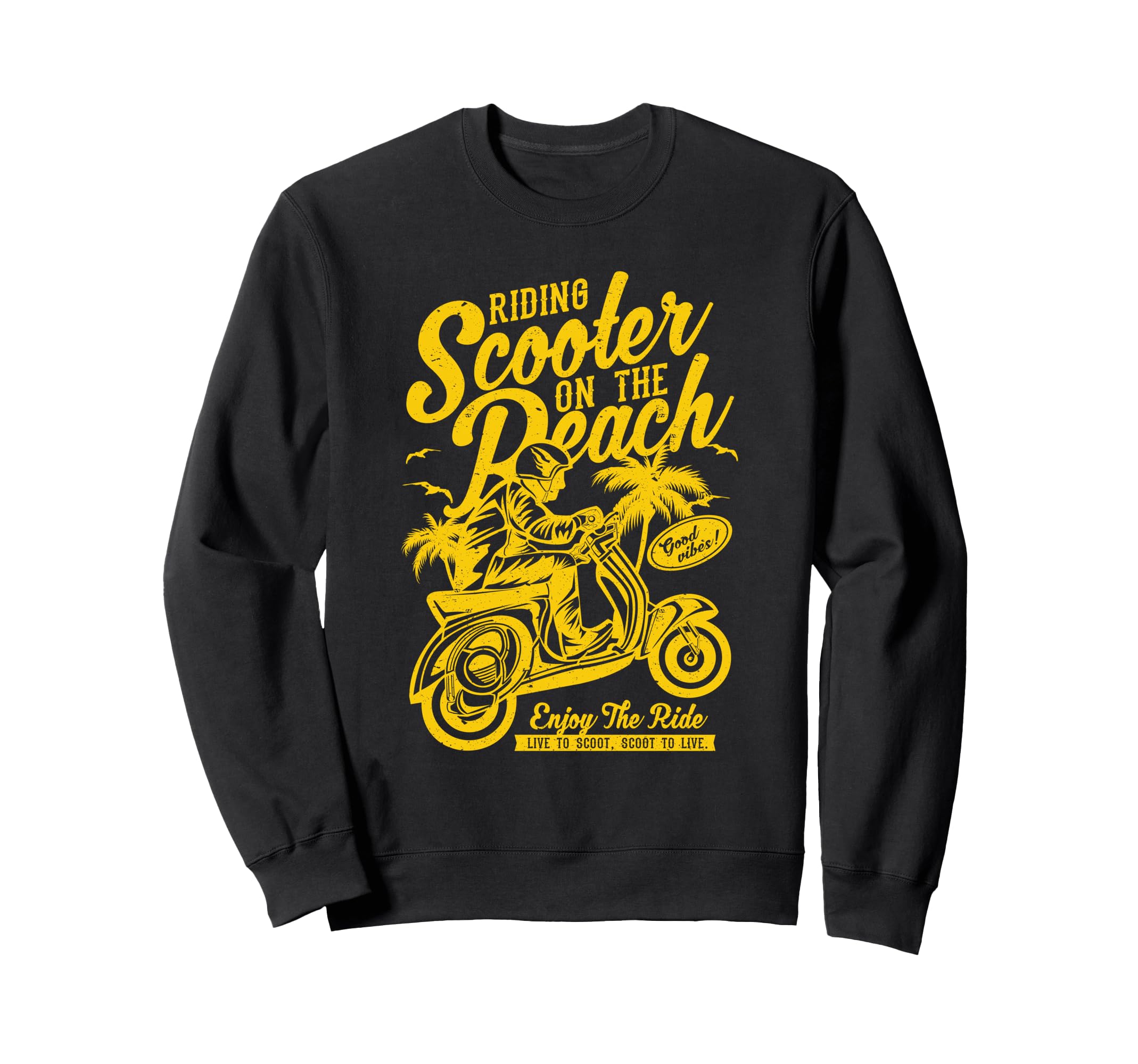 Scooter Beach Distressed Sweatshirt - Casual Everyday Wear Unisex - T-Shirt, Sweatshirt, Hoodie