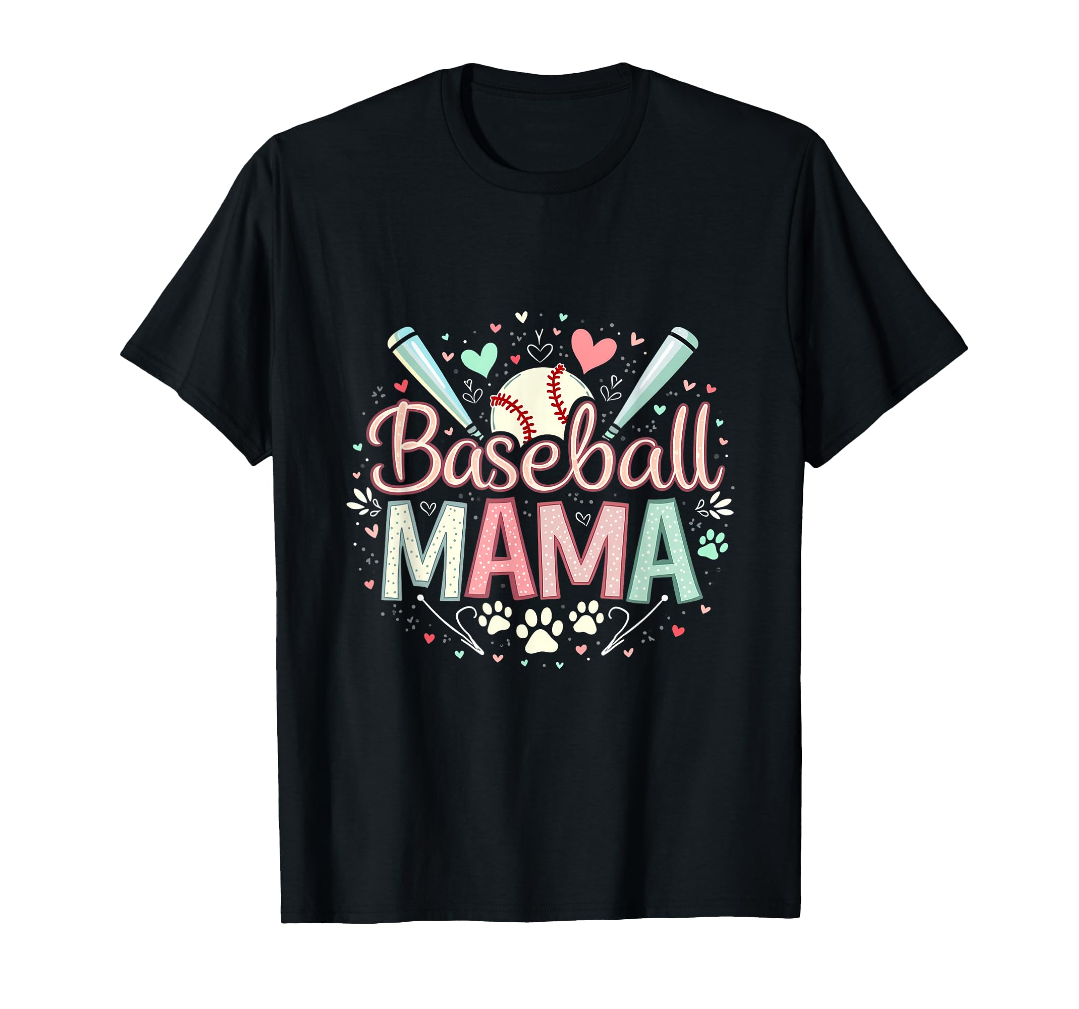 Baseball Mama Sports Heart Paw T-Shirt - Custom Art Print Unisex - T-Shirt, Sweatshirt, Hoodie