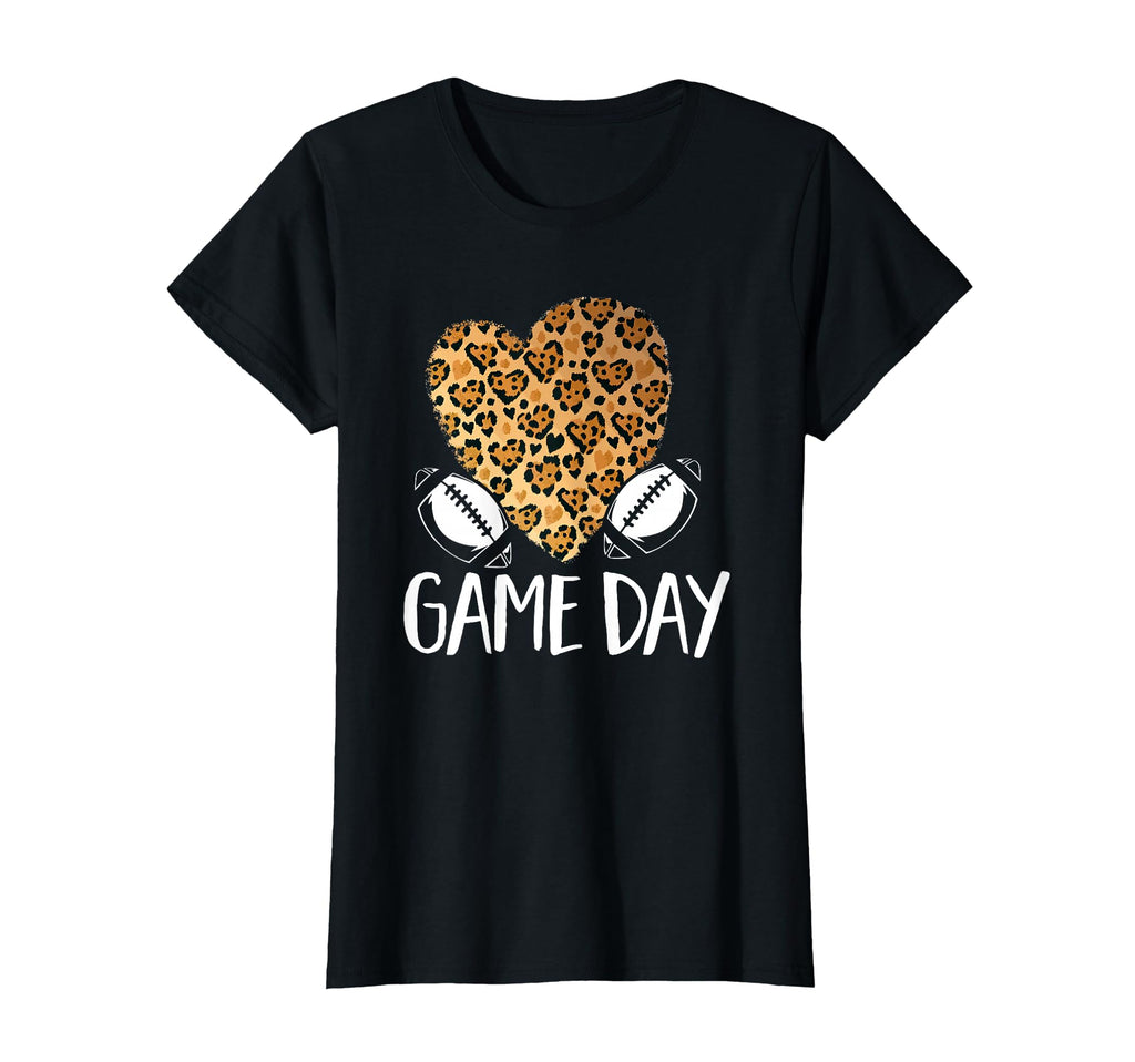 Leopard Heart Football Mom Game Day T-Shirt - Minimalist Print for Adults - T-Shirt, Sweatshirt, Hoodie
