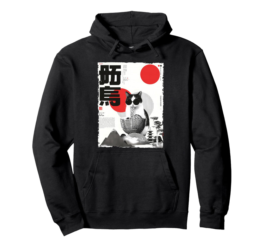 Cat Ramen Aesthetic Japanese Artwork Hoodie - Custom Art Print Unisex - T-Shirt, Sweatshirt, Hoodie