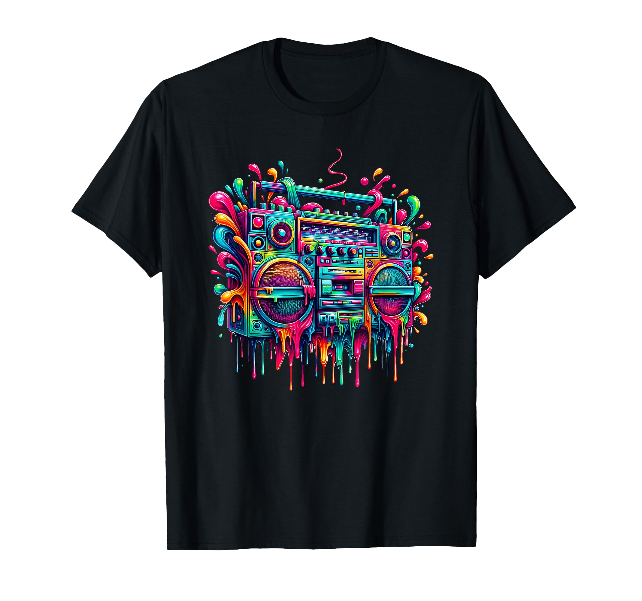 Dripping Paint Boombox Old T-Shirt - Casual Everyday Wear for Adults - T-Shirt, Sweatshirt, Hoodie