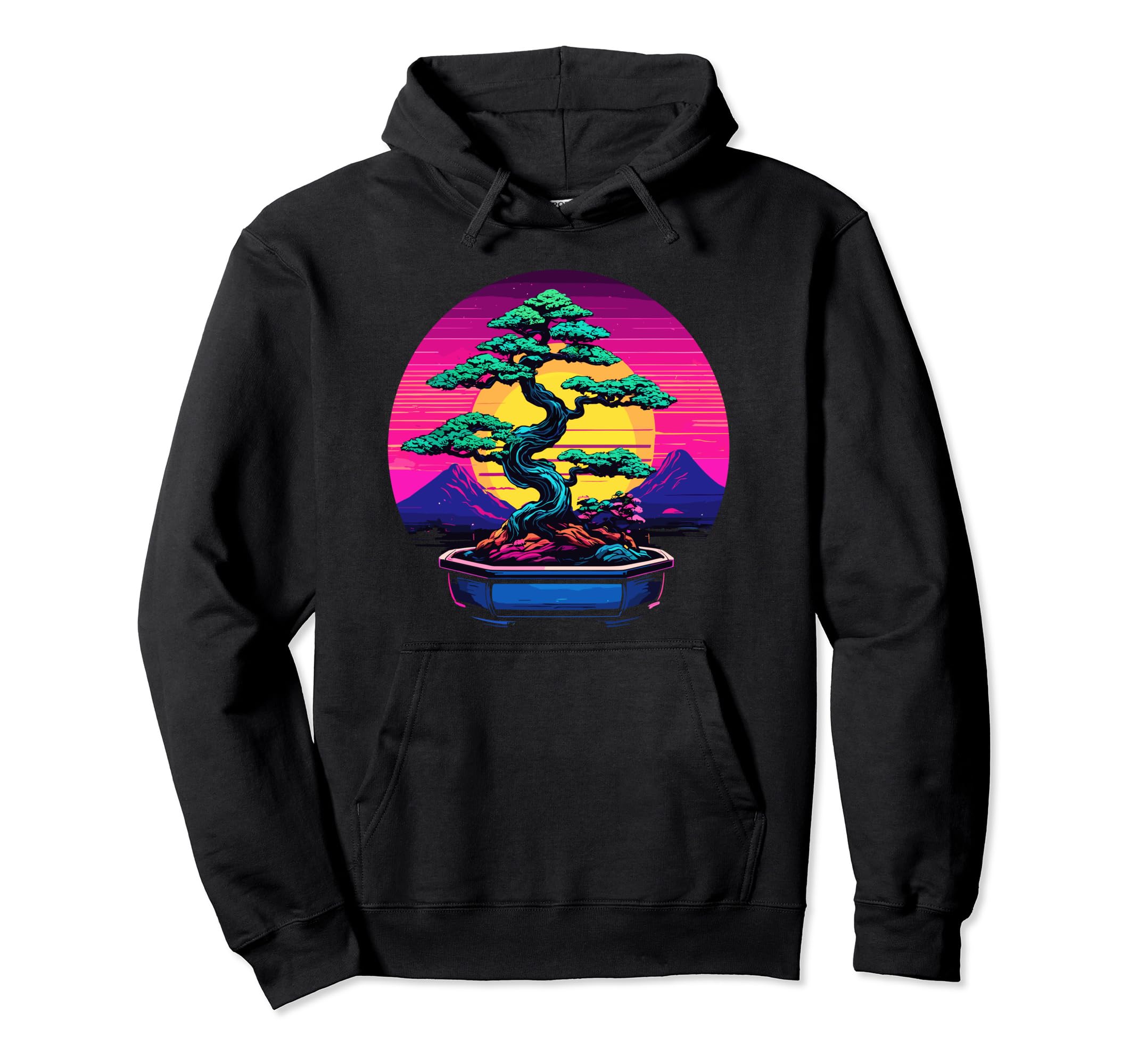 Bonsai Tree Vaporwave Cyberpunk Japan Hoodie - Custom Art Print Unisex - T-Shirt, Sweatshirt, Hoodie