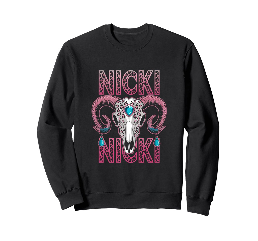 Custom Nicki Name Wife Bull Skeleton Sweatshirt - Unique Graphic Men Women - T-Shirt, Sweatshirt, Hoodie