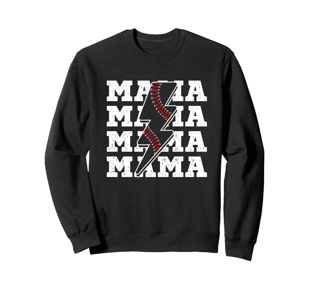 Baseball Mama Distressed Lightning Sweatshirt - Aesthetic Graphic Unisex - T-Shirt, Sweatshirt, Hoodie