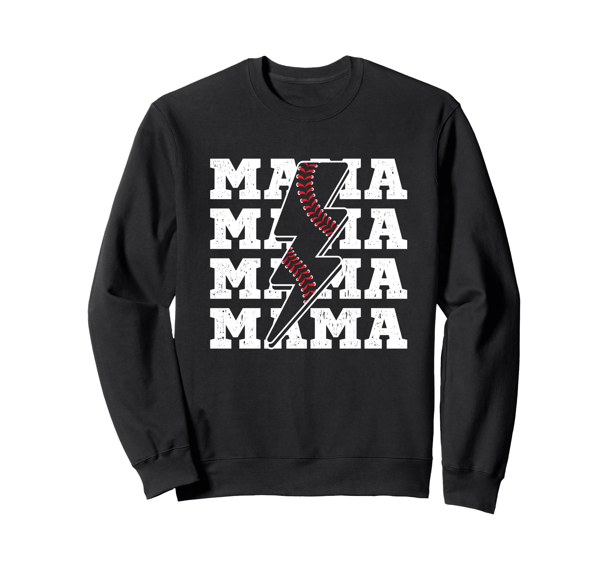 Baseball Mama Distressed Lightning Sweatshirt - Aesthetic Graphic Unisex - T-Shirt, Sweatshirt, Hoodie