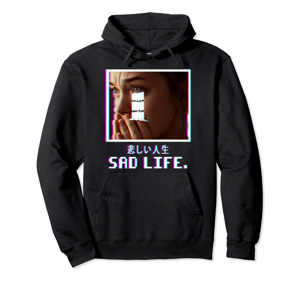 Sad Life Vaporwave Aesthetic Japanese Hoodie - Fun Novelty Design Men Women - T-Shirt, Sweatshirt, Hoodie
