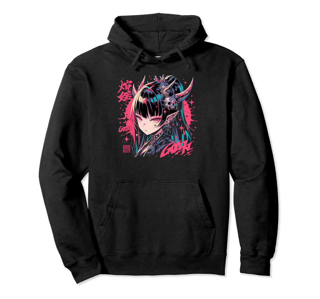 Goth Grunge Demon Anime Waifu Horror Hoodie - Aesthetic Graphic for Adults - T-Shirt, Sweatshirt, Hoodie
