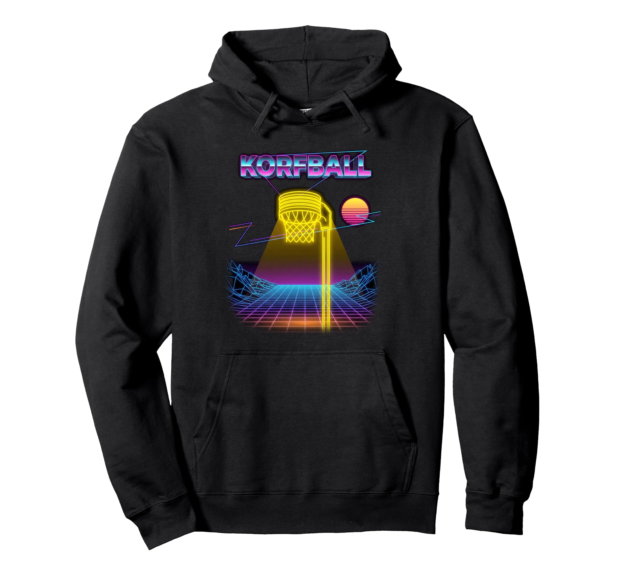 80S Neon Synthwave Korfball Sports Hoodie - Fun Novelty Design for Adults - T-Shirt, Sweatshirt, Hoodie