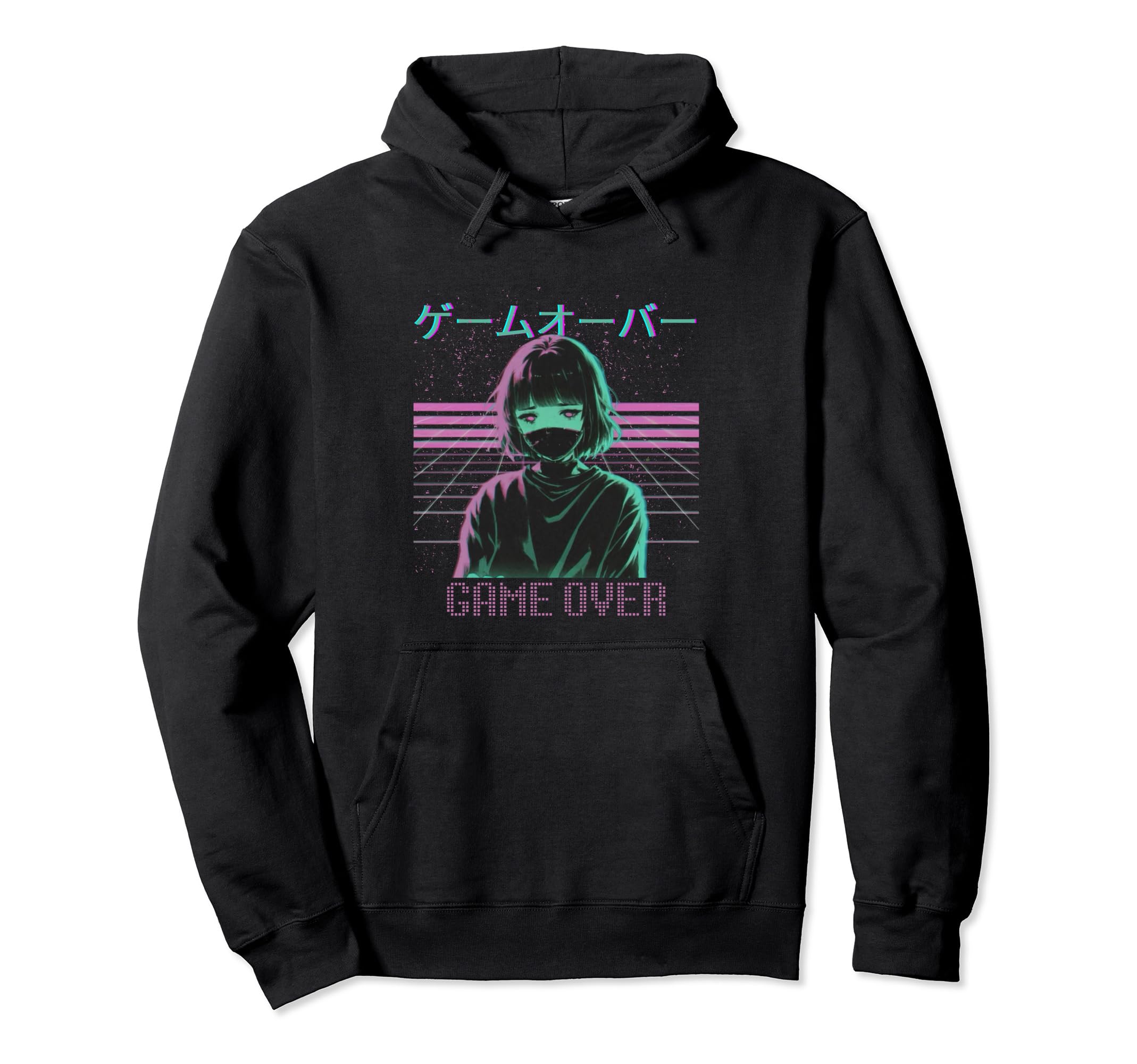 Japanese Vaporwave Sad Anime Game Over Hoodie - Unique Graphic for Adults - T-Shirt, Sweatshirt, Hoodie