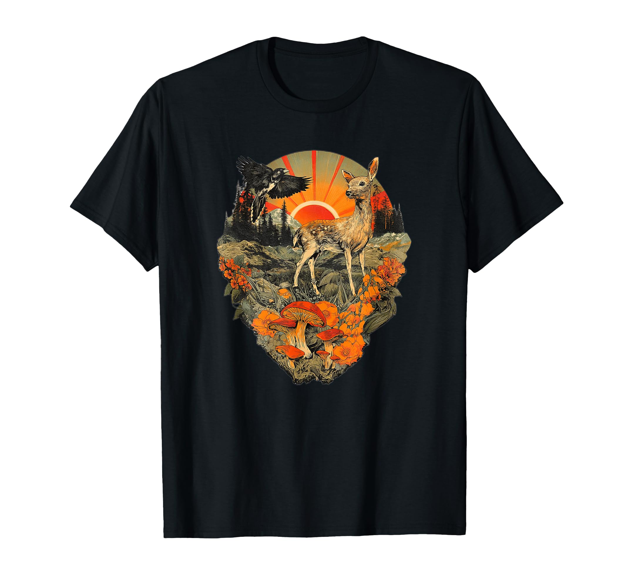 Deer Crow Forest Animal Art Boho T-Shirt - Unique Graphic for Adults - T-Shirt, Sweatshirt, Hoodie