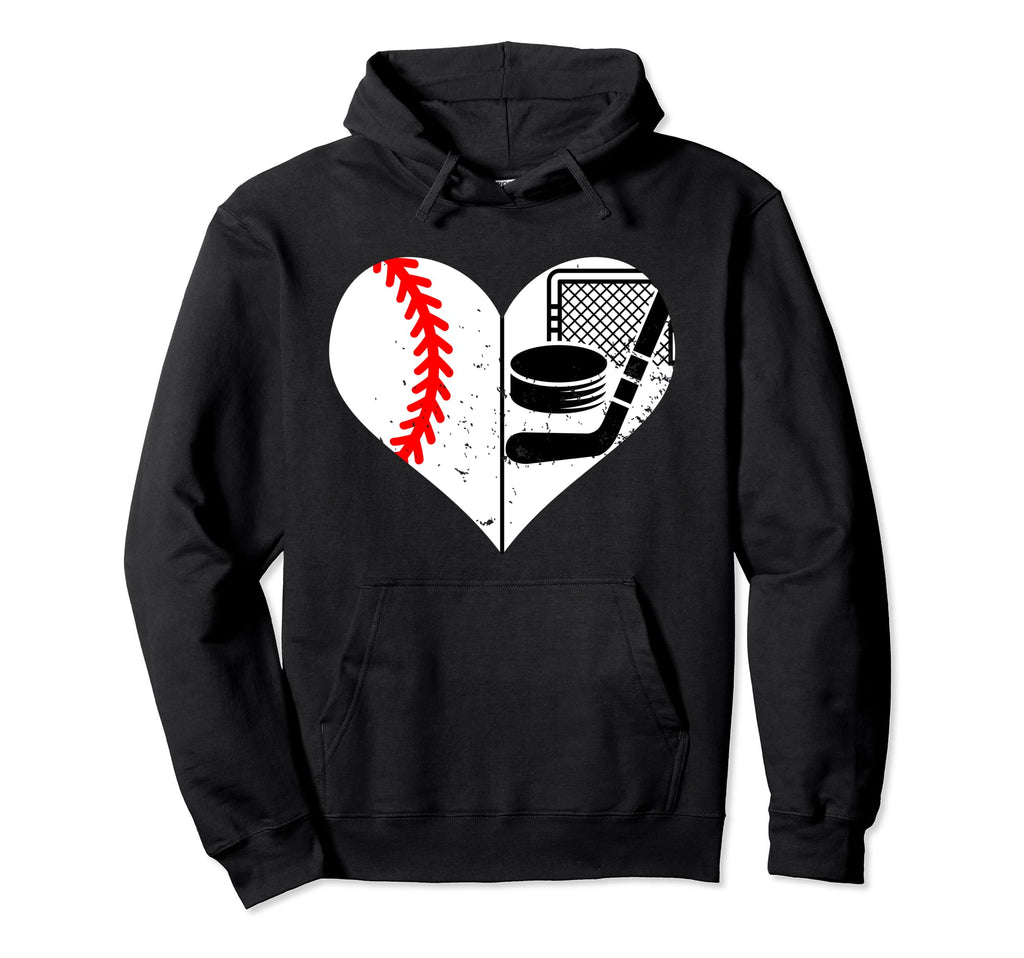Baseball Hockey Heart Funny Baseball Hoodie - Streetwear Style Men Women - T-Shirt, Sweatshirt, Hoodie