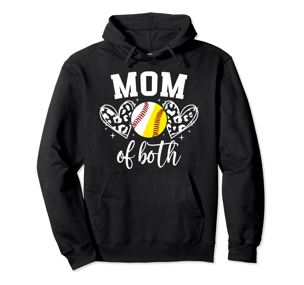 Mom Both Hearts Baseball Softball Hoodie - Fun Novelty Design for Adults - T-Shirt, Sweatshirt, Hoodie