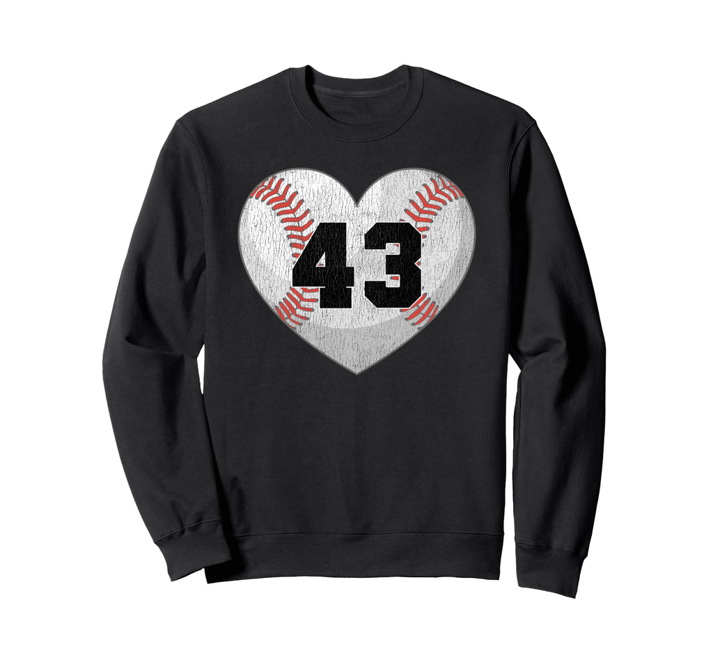 Baseball Number 43 Distressed Heart Sweatshirt - Trendy Graphic Unisex - T-Shirt, Sweatshirt, Hoodie