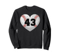 Baseball Number 43 Distressed Heart Sweatshirt - Trendy Graphic Unisex - T-Shirt, Sweatshirt, Hoodie