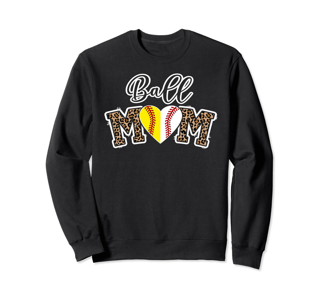 Ball Mom Leopard Softball Baseball Mom Sweatshirt - Novelty Apparel Unisex - T-Shirt, Sweatshirt, Hoodie