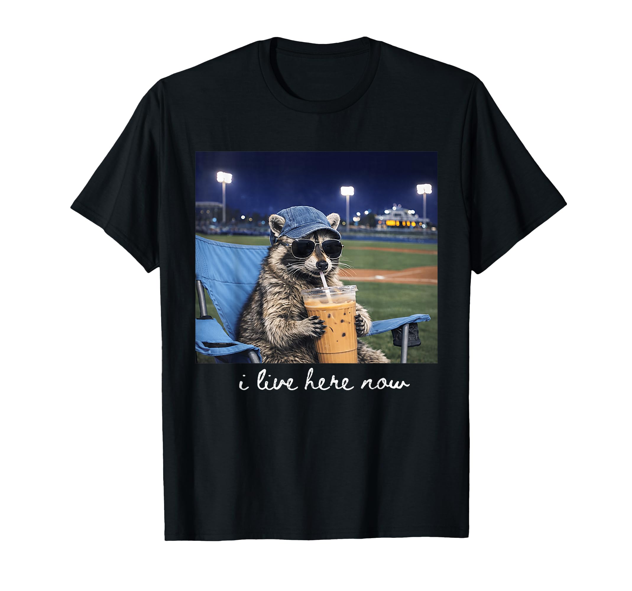 Funny Racoon Drinking Iced Coffee T-Shirt - Fun Novelty Design for Adults - T-Shirt, Sweatshirt, Hoodie