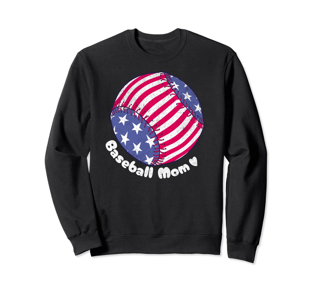 American Flag Baseball Softball Mom Sweatshirt - Aesthetic Graphic Unisex - T-Shirt, Sweatshirt, Hoodie