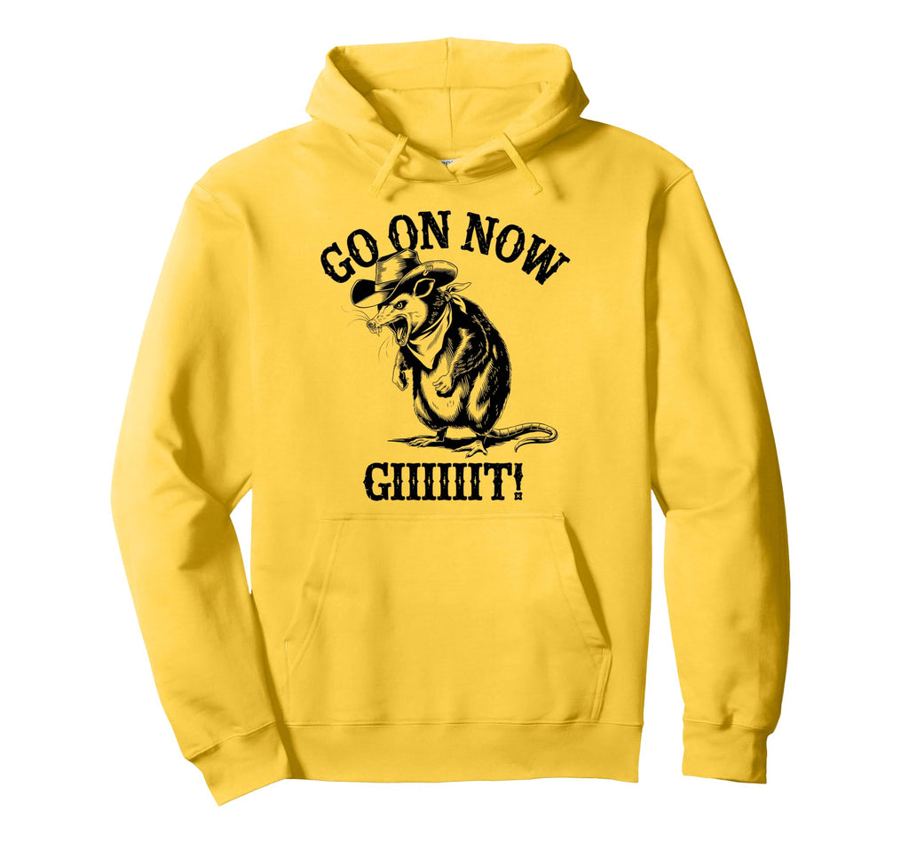 Go Now Git Cowboy Opossum Country Hoodie - Minimalist Print for Adults - T-Shirt, Sweatshirt, Hoodie