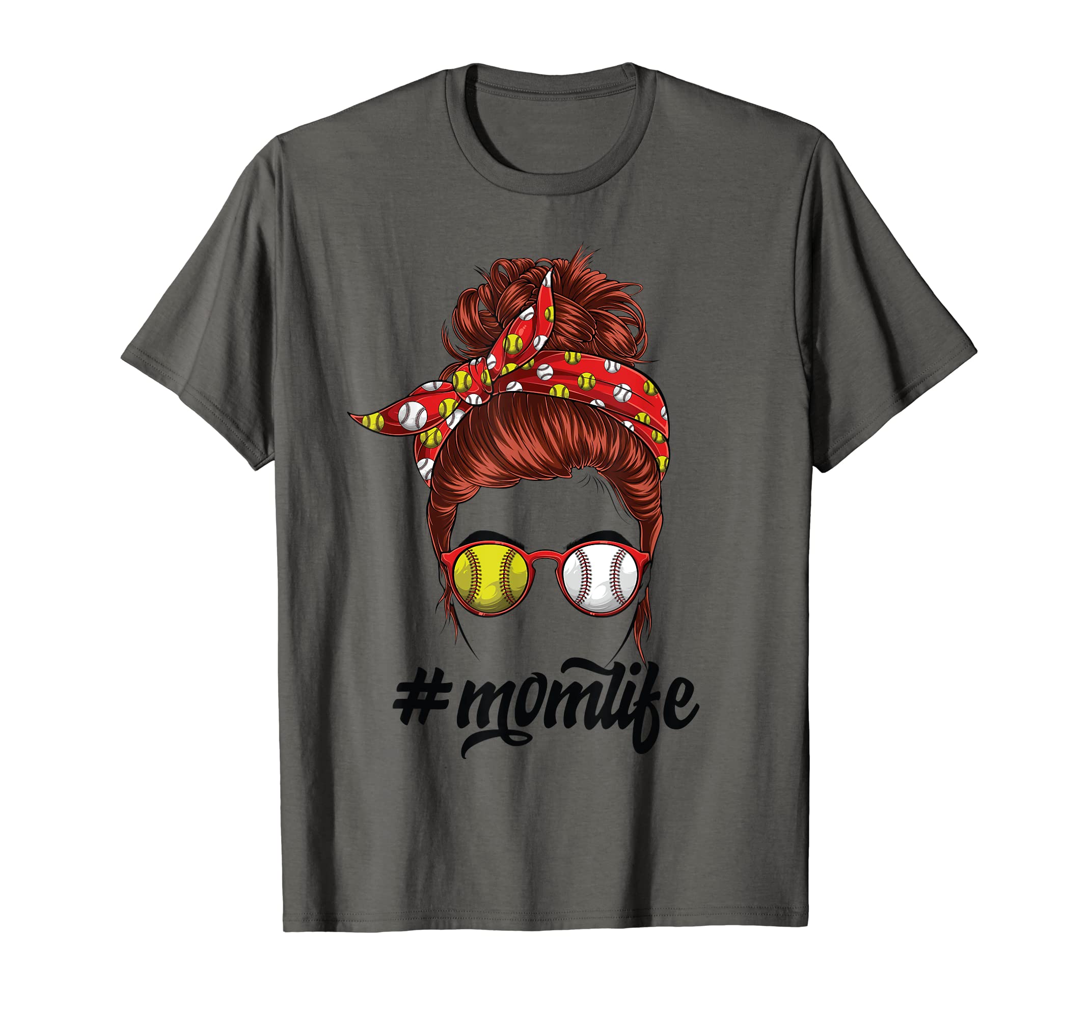 Mom Life Messy Bun Softball Baseball T-Shirt - Minimalist Print for Adults - T-Shirt, Sweatshirt, Hoodie