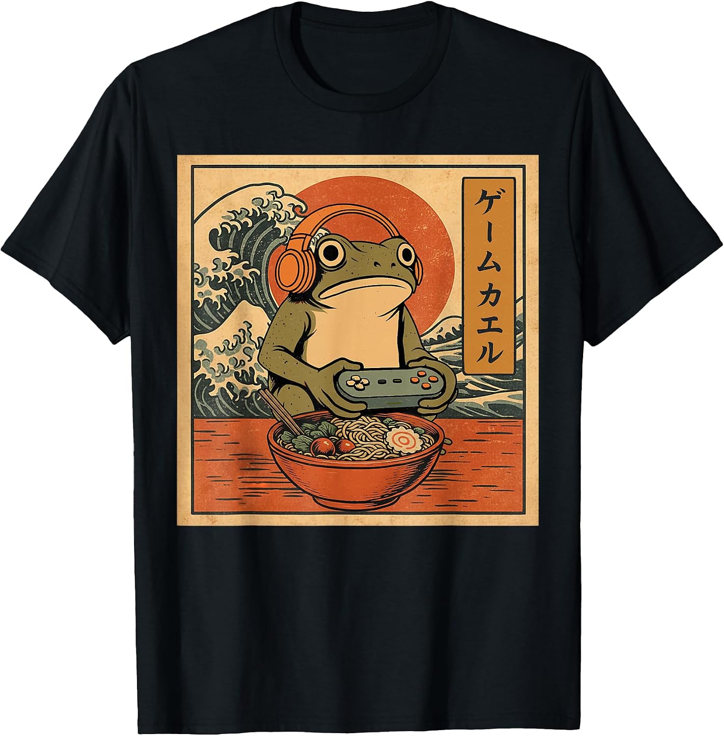 Gamer Frog Eating Ramen - Adult & Kids T-Shirts, Sweatshirts & Hoodies apparel design preview 1