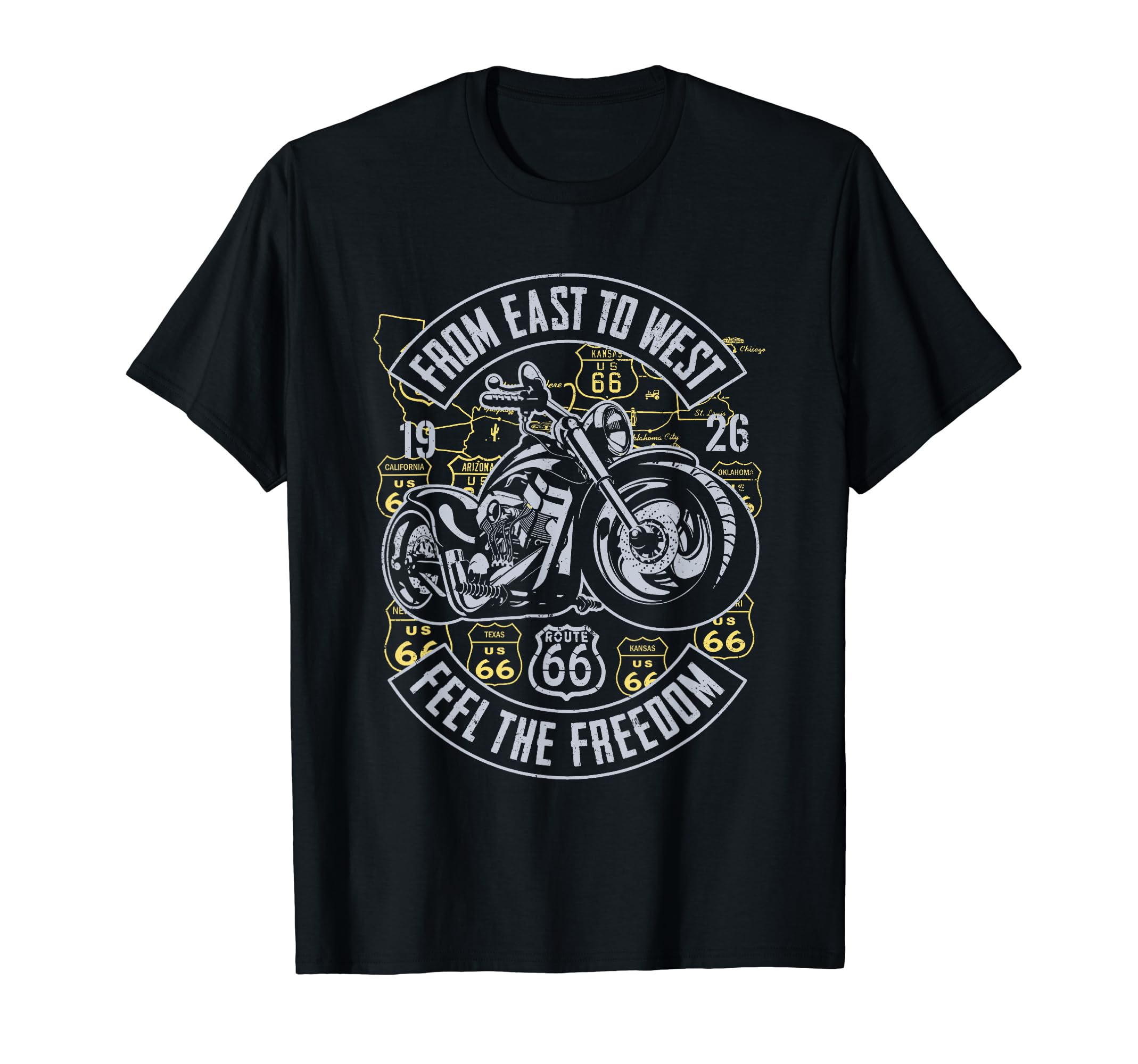 Route 66 From East To West Biker T-Shirt - Graphic Print for Adults - T-Shirt, Sweatshirt, Hoodie