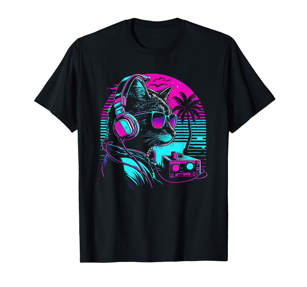 House Dj Cat 80S 90S Kitten Sunset T-Shirt - Minimalist Print for Adults - T-Shirt, Sweatshirt, Hoodie