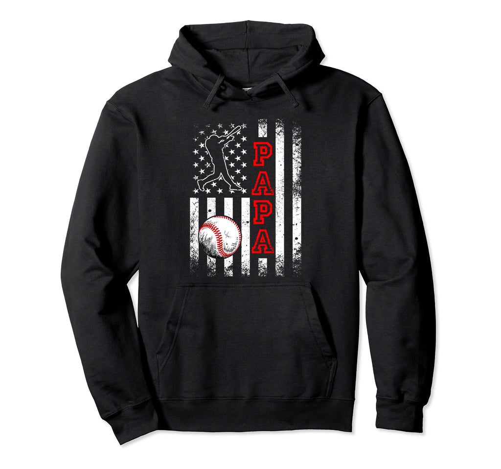 Baseball Papa American Flag Funny Hoodie - Fun Novelty Design Unisex - T-Shirt, Sweatshirt, Hoodie