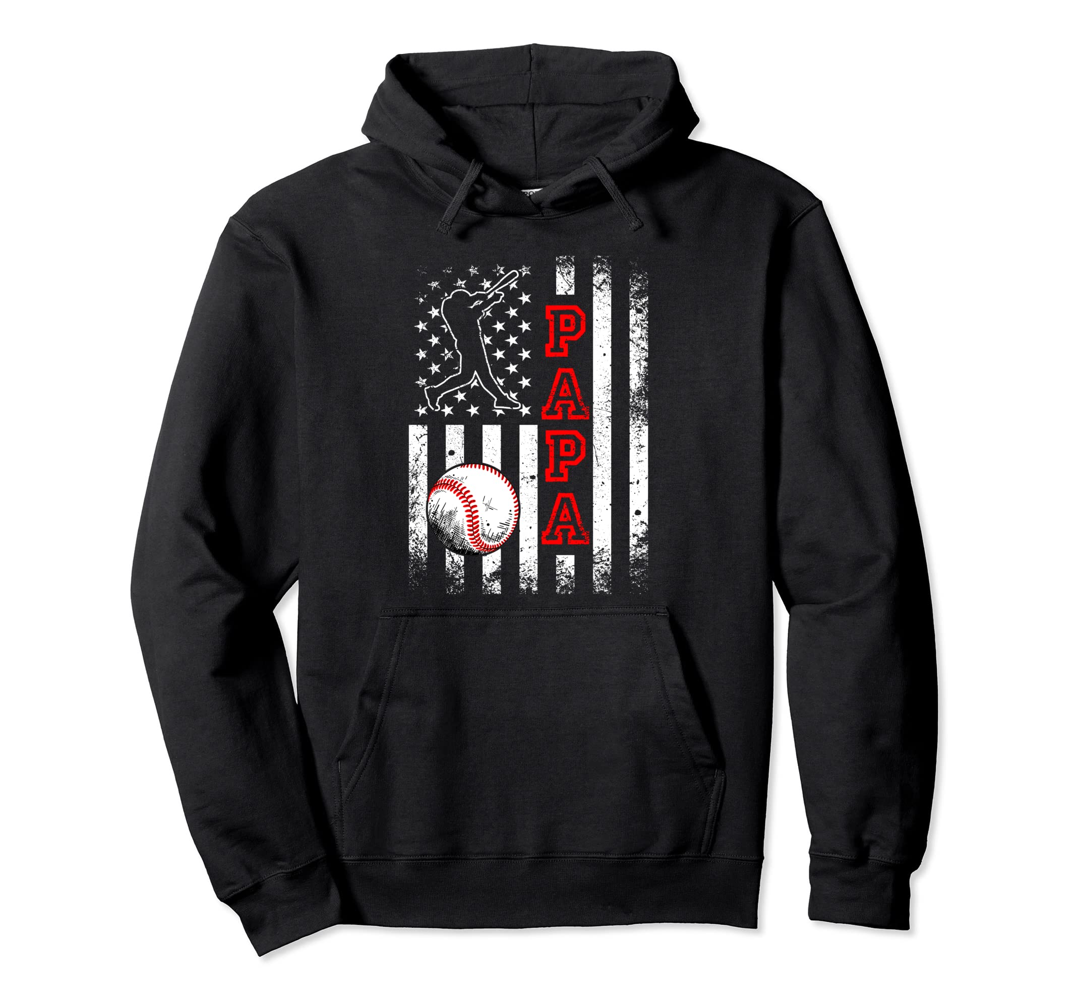 Baseball Papa American Flag Funny Hoodie - Fun Novelty Design Unisex - T-Shirt, Sweatshirt, Hoodie