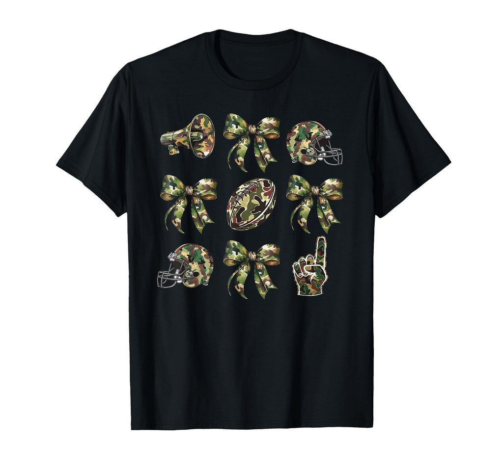 Camo Football Coquette Bow Football Mom T-Shirt - Custom Art Print Unisex - T-Shirt, Sweatshirt, Hoodie