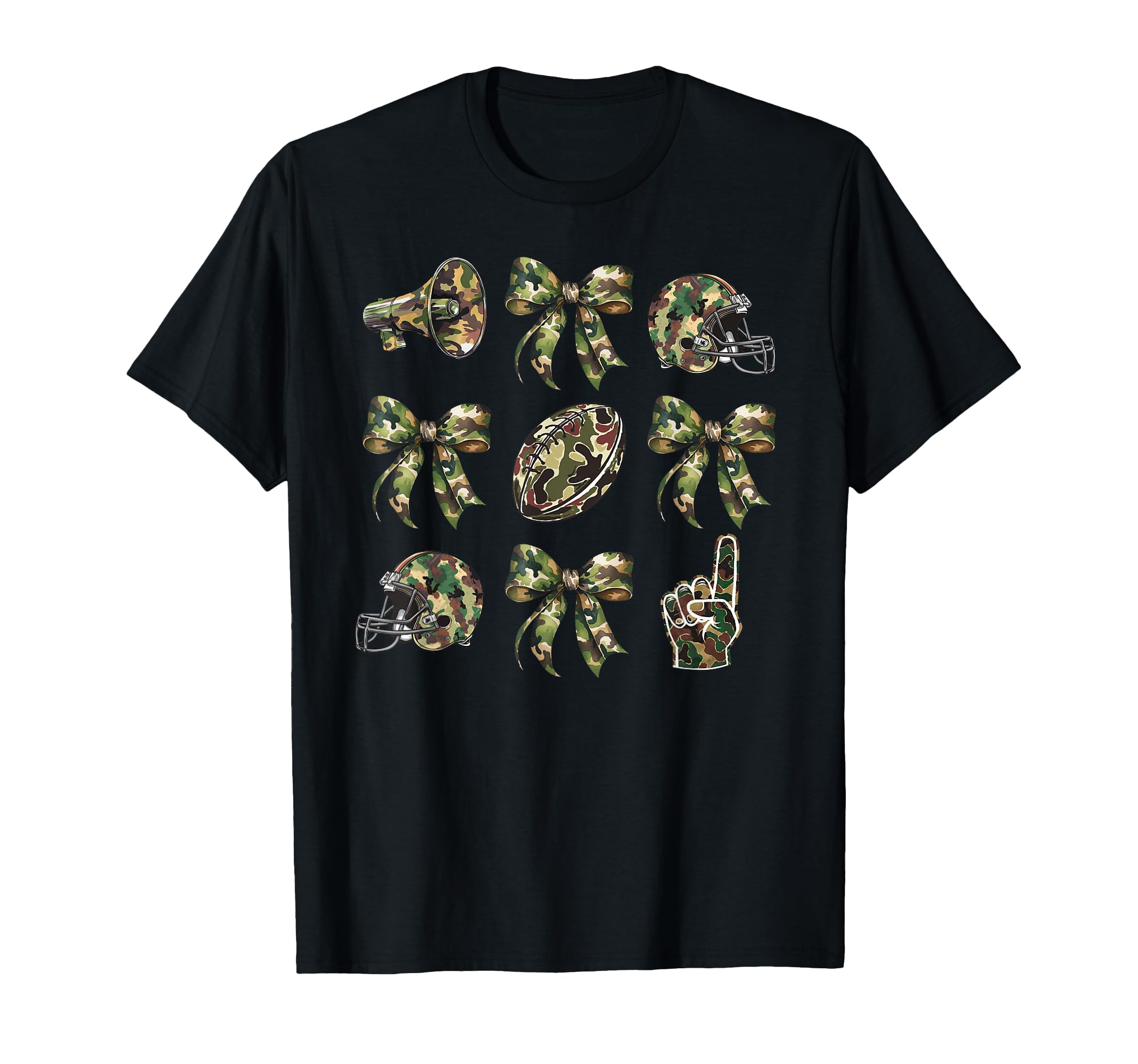 Camo Football Coquette Bow Football Mom T-Shirt - Custom Art Print Unisex - T-Shirt, Sweatshirt, Hoodie