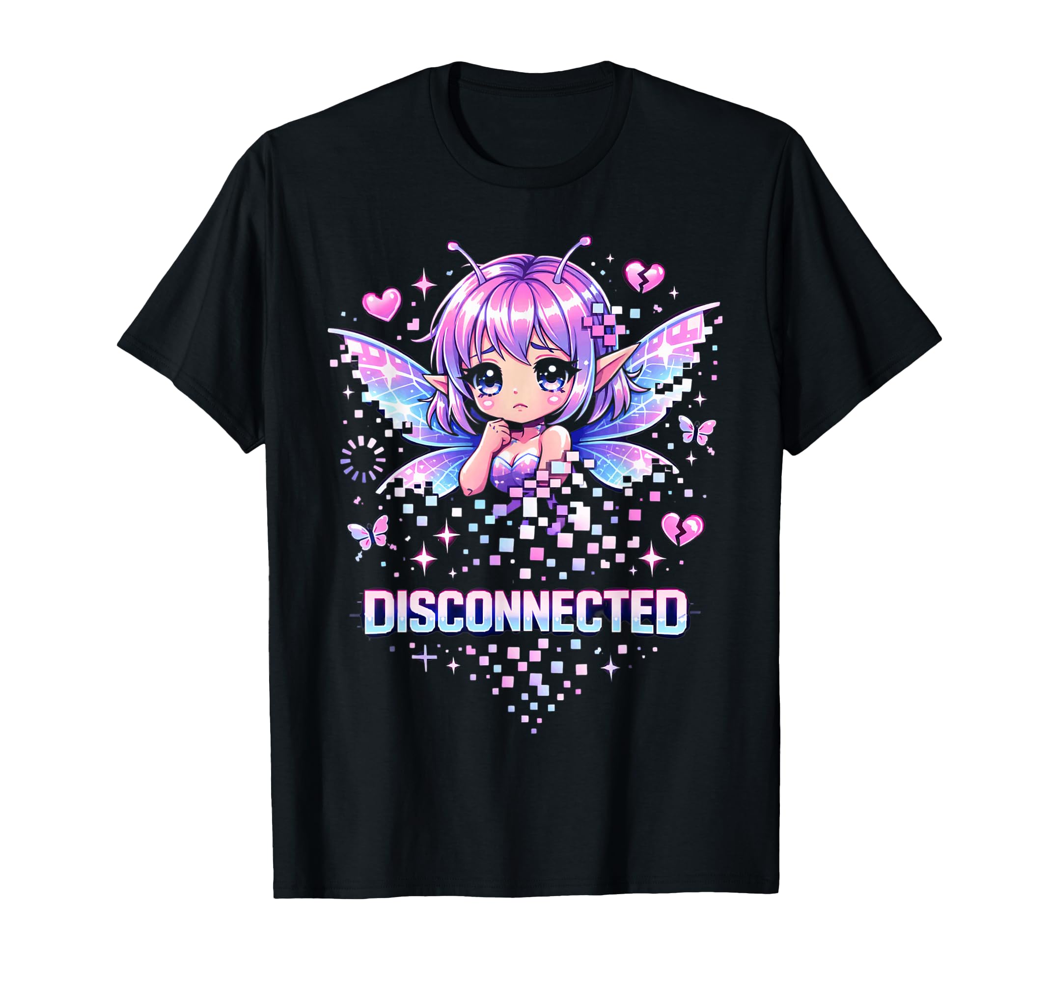 Disconnected Cyber Emo Fantasy Y2K Pixel T-Shirt - Minimalist Print Unisex - T-Shirt, Sweatshirt, Hoodie