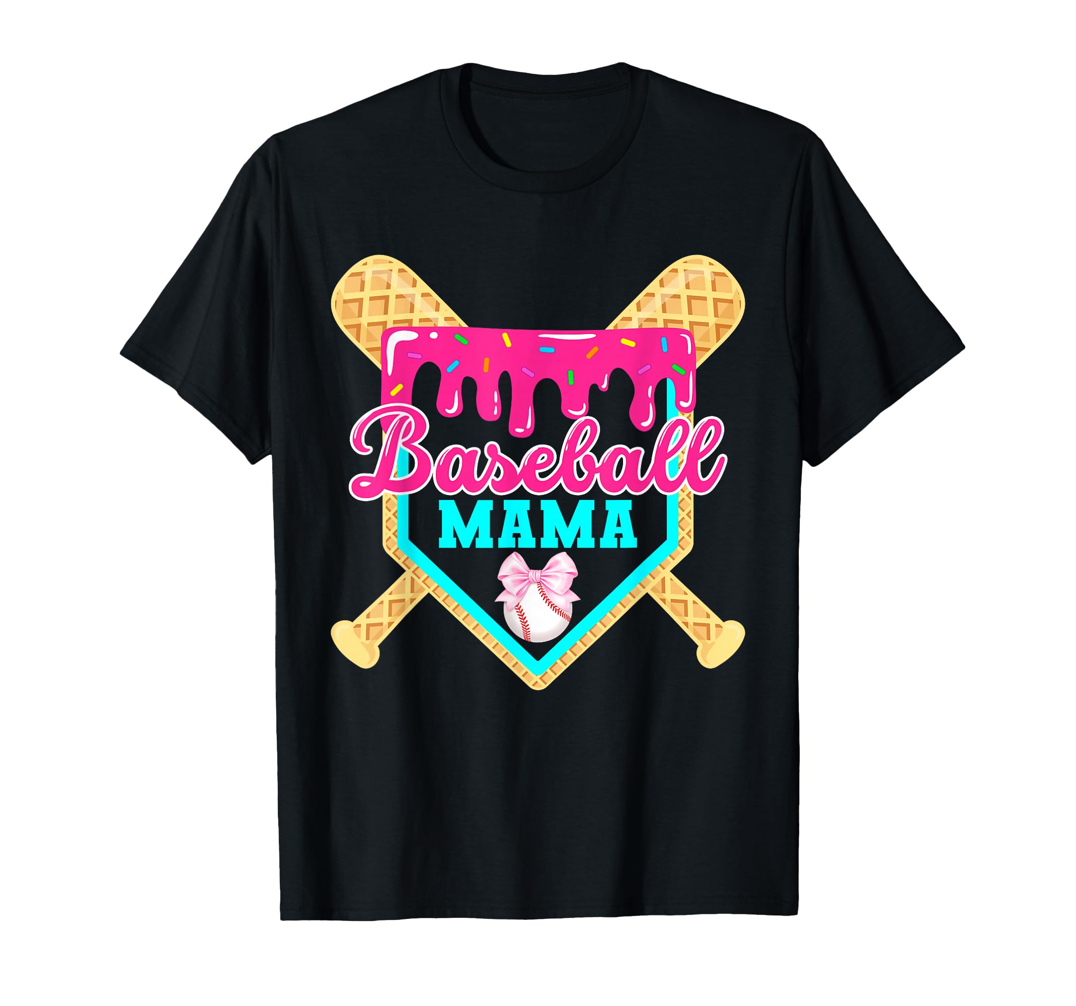 Baseball Mama Dripping Drip Ice Cream T-Shirt - Custom Art Print Unisex - T-Shirt, Sweatshirt, Hoodie