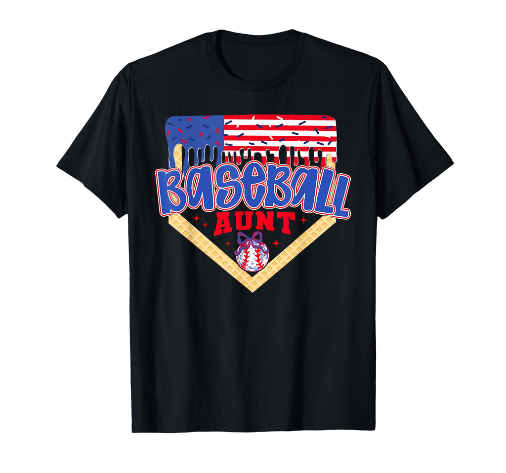 Baseball Aunt Ice Cream Drip 4Th July T-Shirt - Unique Graphic for Adults - T-Shirt, Sweatshirt, Hoodie