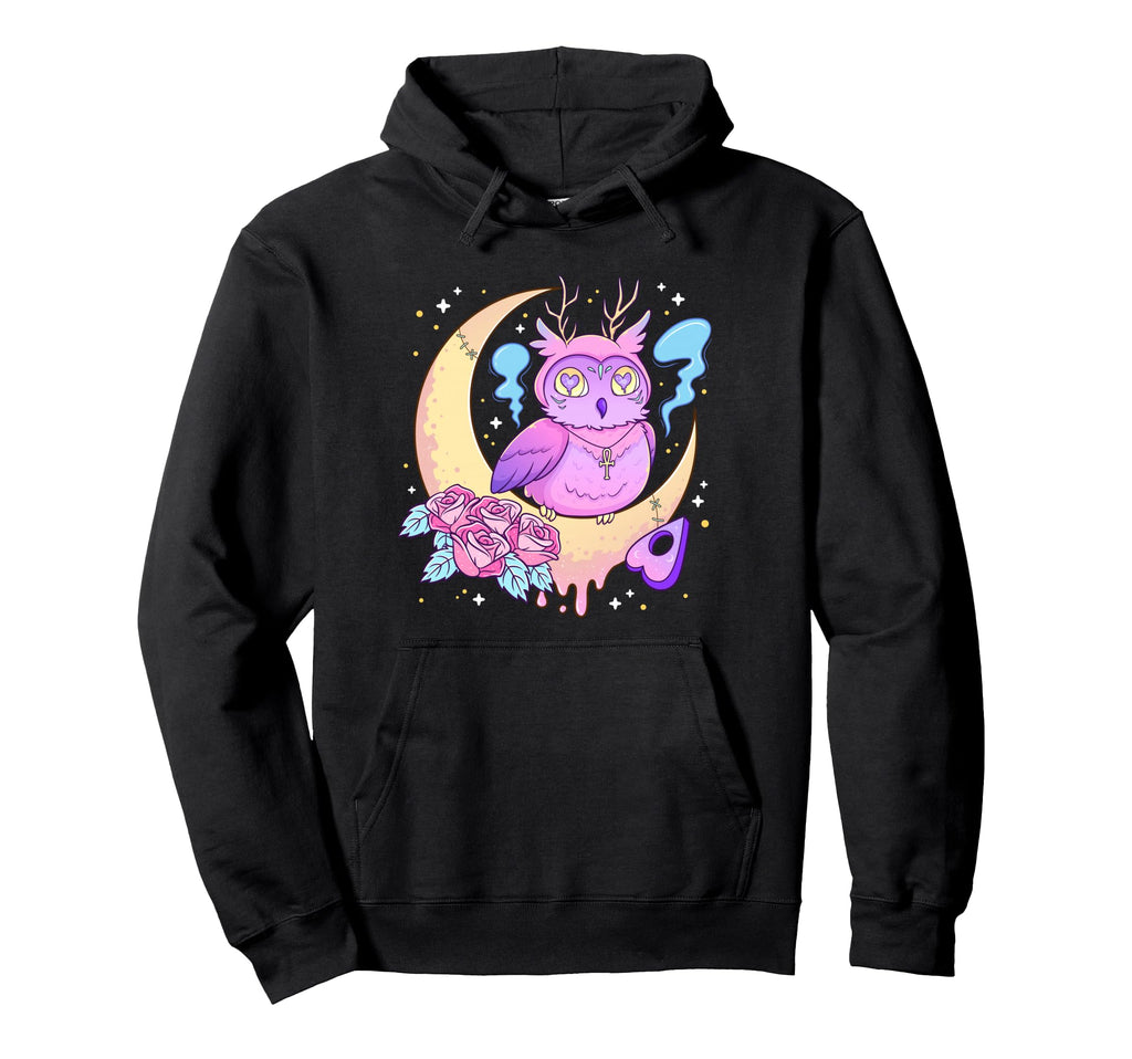 Kawaii Pastel Goth Creepy Owl Hoodie - Minimalist Print for Adults - T-Shirt, Sweatshirt, Hoodie