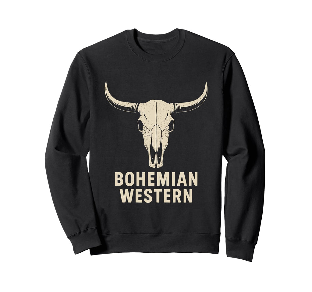 Bohemian Western Cow Skull Sweatshirt - Casual Everyday Wear Men Women - T-Shirt, Sweatshirt, Hoodie