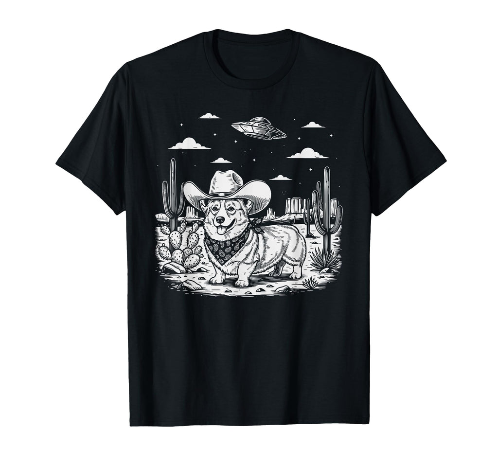 Western Corgi Cowboy Ufo Dog T-Shirt - Minimalist Print Men Women - T-Shirt, Sweatshirt, Hoodie